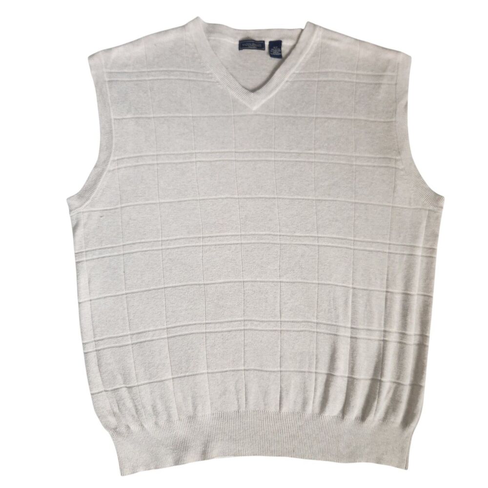 Saddlebred Tall XLT Cotton Grid Knit Vest Ivory United Kingdom Old Money Grandpa